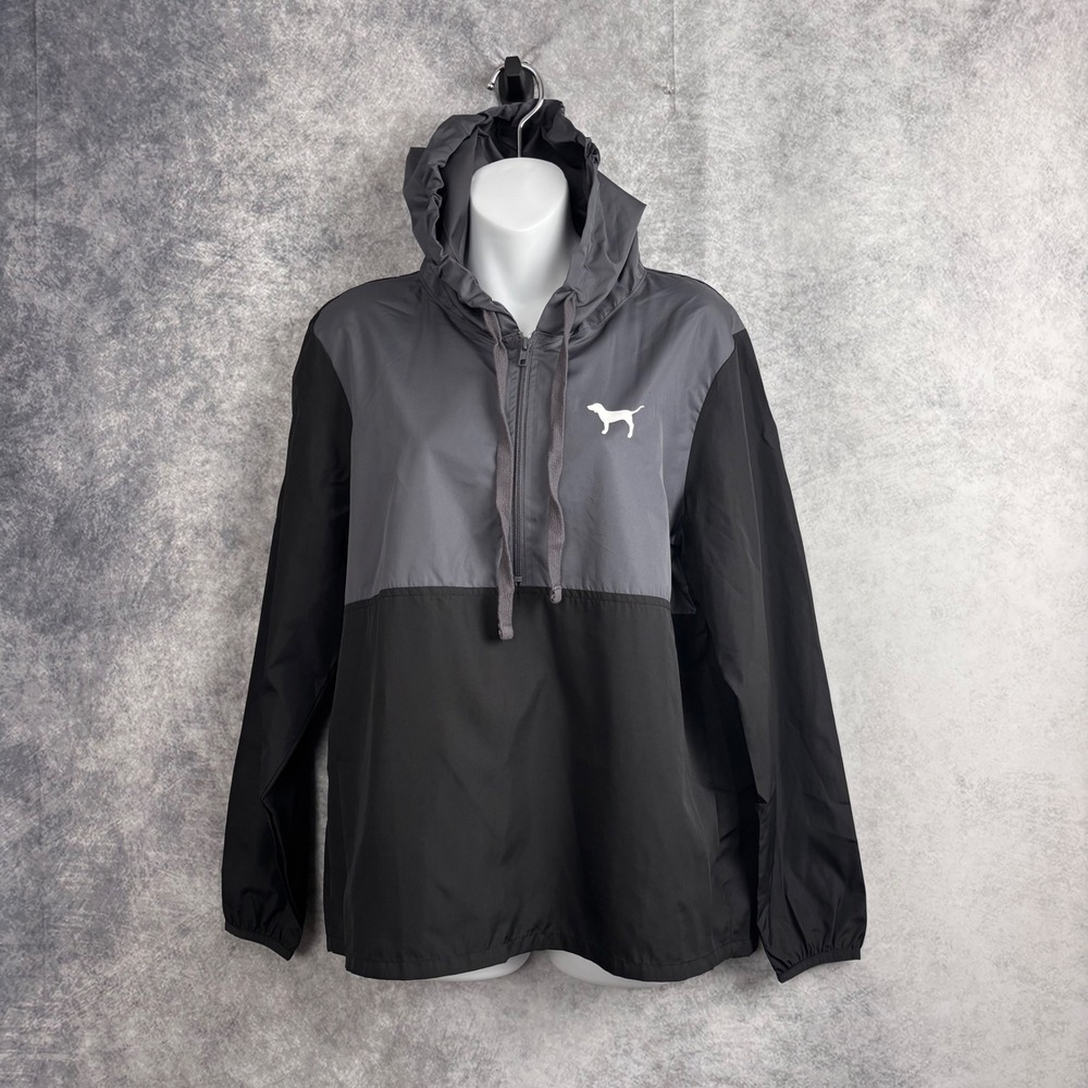 Victoria's Secret PINK Anorak 1/2 Zip Hooded Pullover Gray‎ Black Size XS